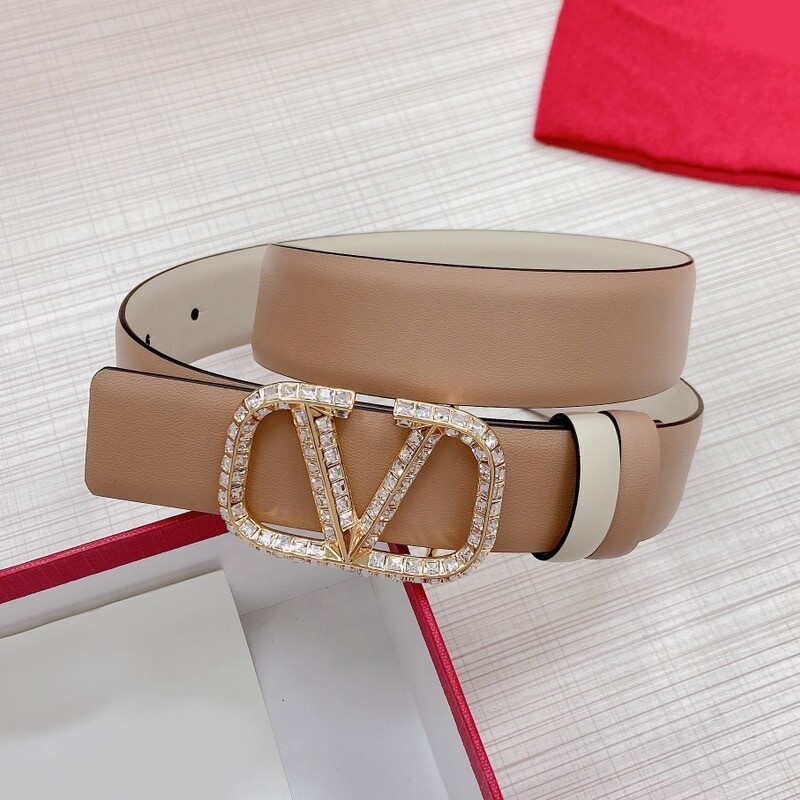 Big V fashion buckle dual purpose women's belt with color cowhide waist embellished with calfskin pinkish pinkish leather belt