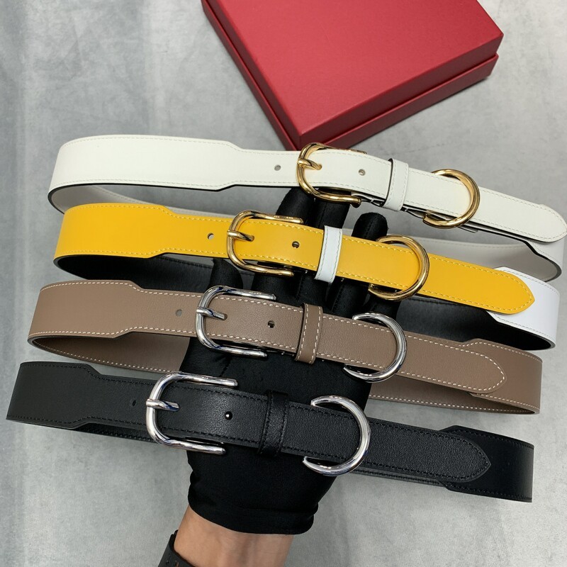 Dress Accessories women's 3.0 pin button type head layer calfskin pants belt is leather waist decorated with round needle belt