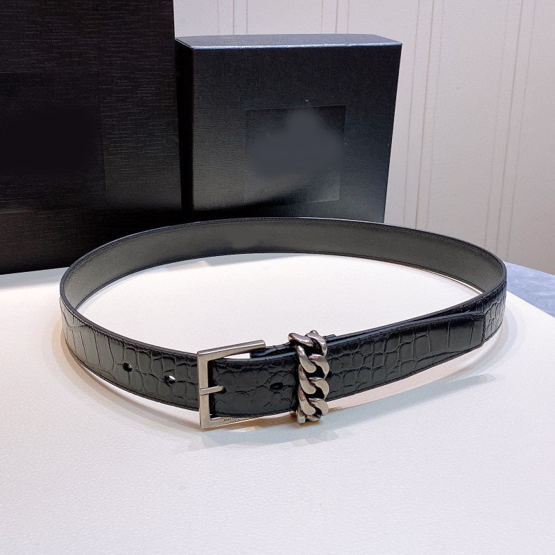 Versatile girl belt with shorts leather belt Cowhide fashion needle belt 3.0 thin edition belt retro chain metal belt
