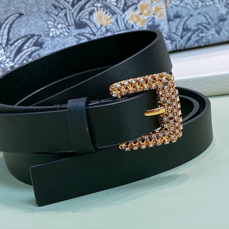 Trend women's knot belt version 1.7CM drill buckle women's belt fans you waist head layer soft leather waist decorated belt