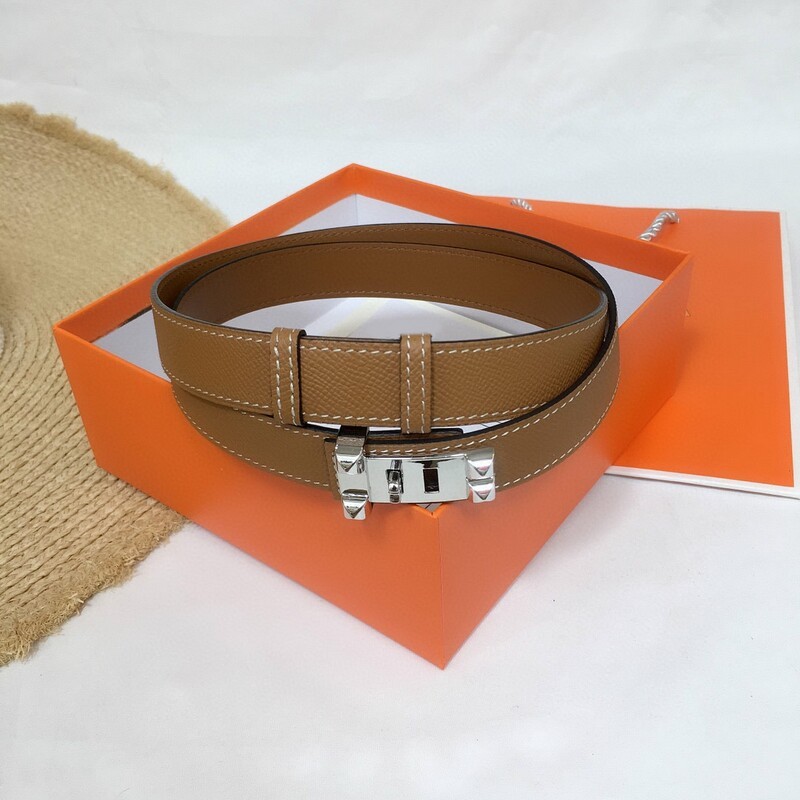 Elastic adjustable belt hand print top layer cowhide leather belt women's matching belt outerwear 2.5CM buckle thin belt