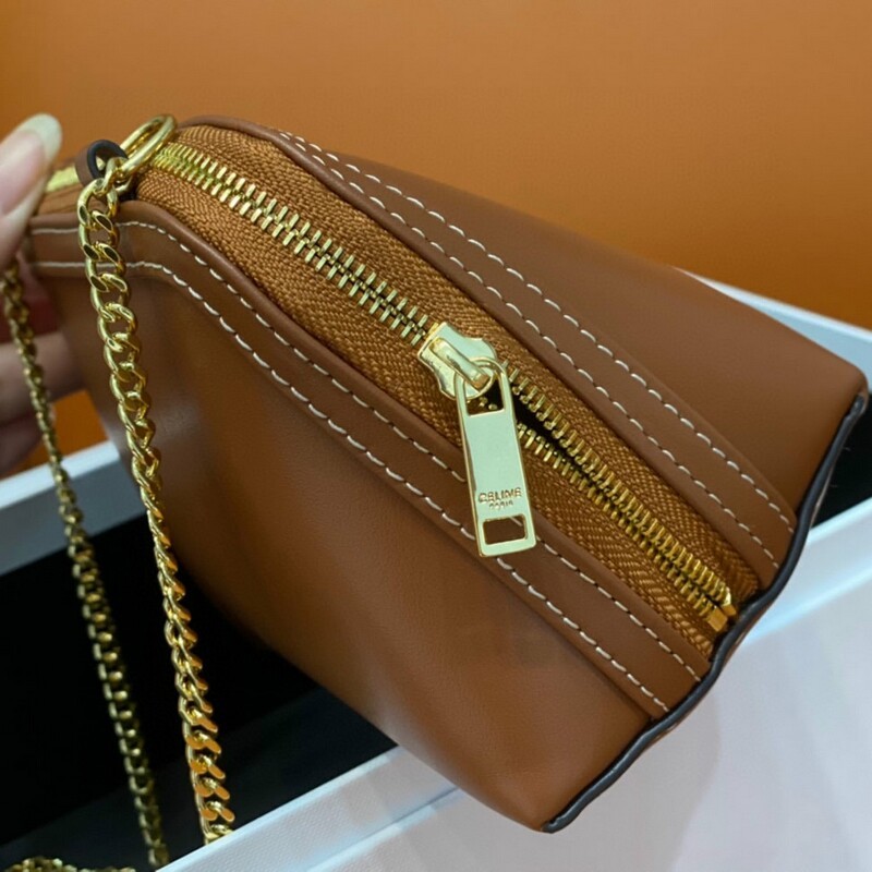New Women's cross Body and Shoulder New Shell Bag High quality head layer smooth cow leather chain Clutch Zipper lock