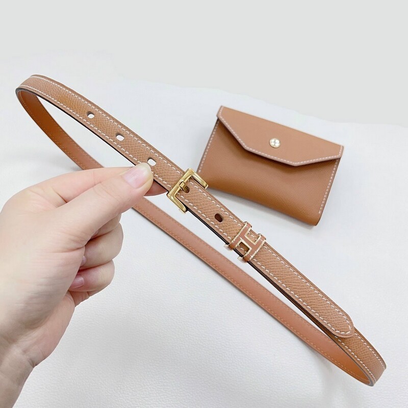 Fine needle and palm print cowhide girdle waist suit small Fanny pack leather head layer accessories 1.5CM needle belt