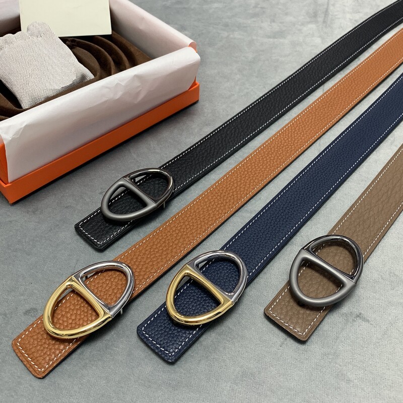 Double-sided leather buckle belt formal men's steel buckle pants jeans 3.2CM all cowhide two-color buckle belt