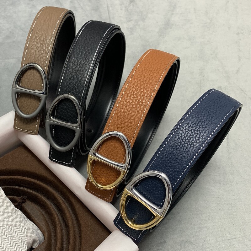 Double-sided leather buckle belt formal men's steel buckle pants jeans 3.2CM all cowhide two-color buckle belt