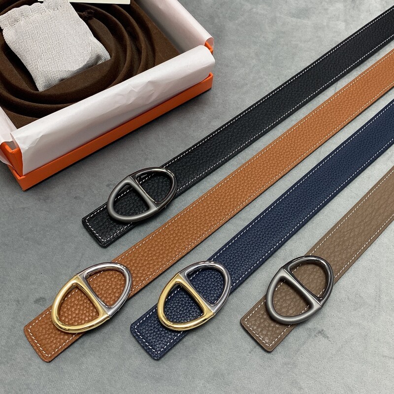 Double-sided leather buckle belt formal men's steel buckle pants jeans 3.2CM all cowhide two-color buckle belt