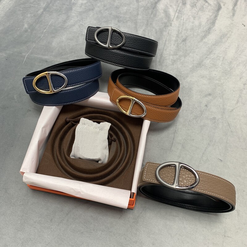 Double-sided leather buckle belt formal men's steel buckle pants jeans 3.2CM all cowhide two-color buckle belt