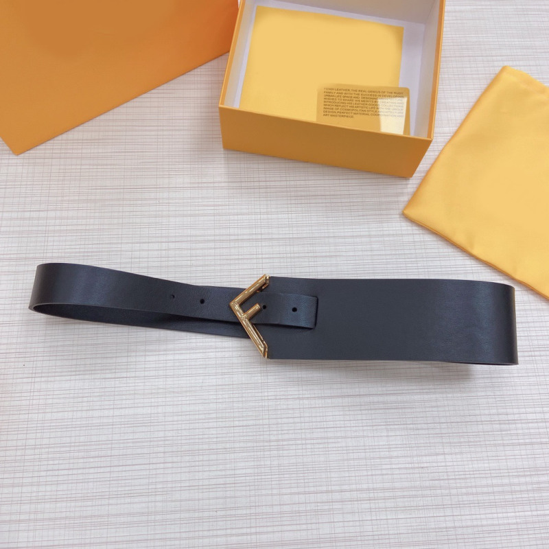 Wide version waist seal women's belt flat print cowhide F Buckle accessories women's skirt belt 6.0CM closed waist sash