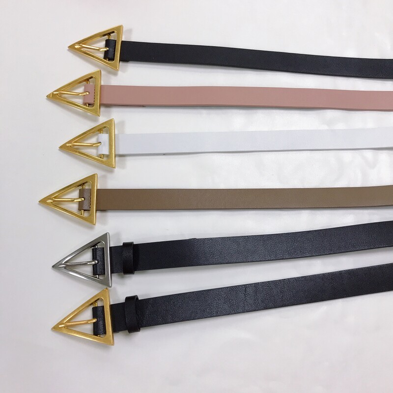 Triangle buckle needle type head belt with double cowhide belt waist decoration cowhide needle buckle female belt