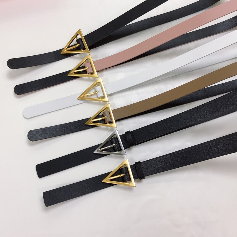 Triangle buckle needle type head belt with double cowhide belt waist decoration cowhide needle buckle female belt