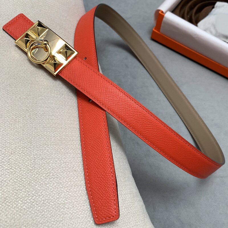 Two-tone cowhide palm print women's belt leather 2.5CM denim belt Fashion pyramid buckle double-sided accessory skirt belt