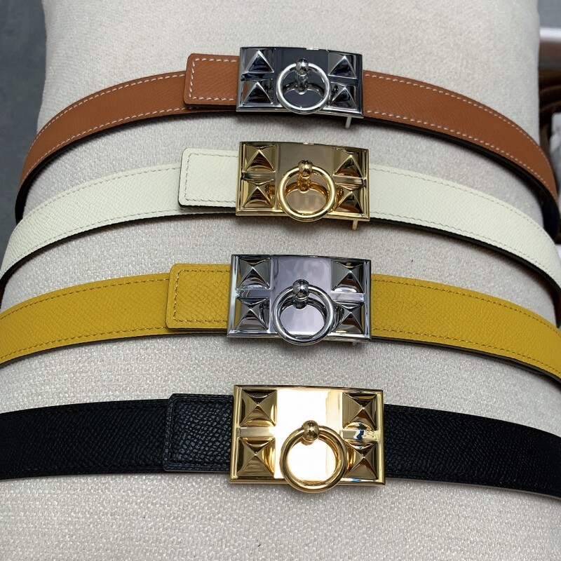 Two-tone cowhide palm print women's belt leather 2.5CM denim belt Fashion pyramid buckle double-sided accessory skirt belt