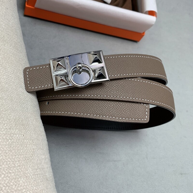 Two-tone cowhide palm print women's belt leather 2.5CM denim belt Fashion pyramid buckle double-sided accessory skirt belt