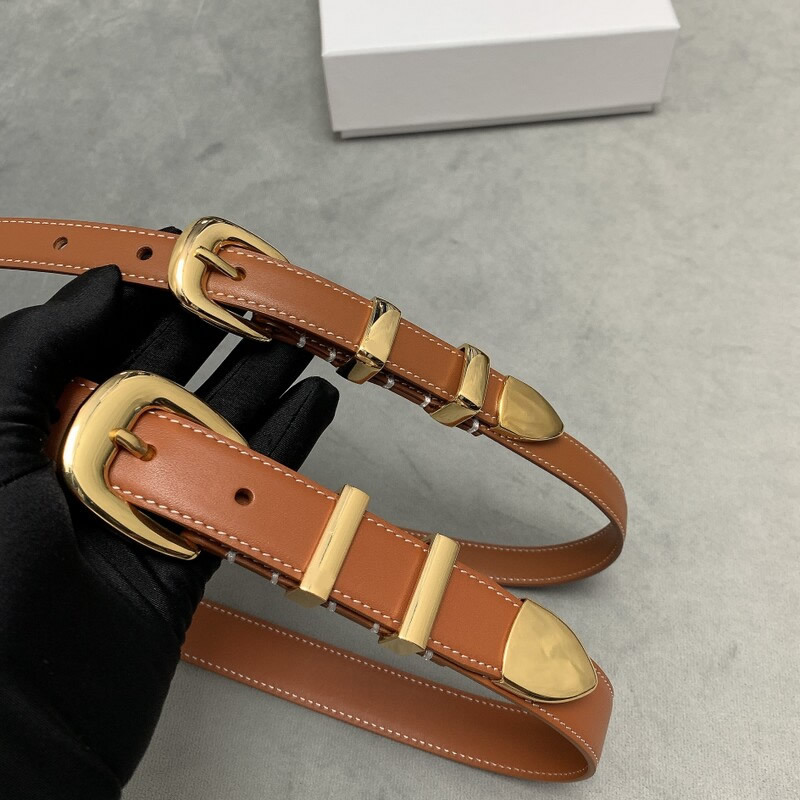 Casual needle buckle style belt women's fine version of cowhide belt double-sided head layer belt accessories medium skirt belt