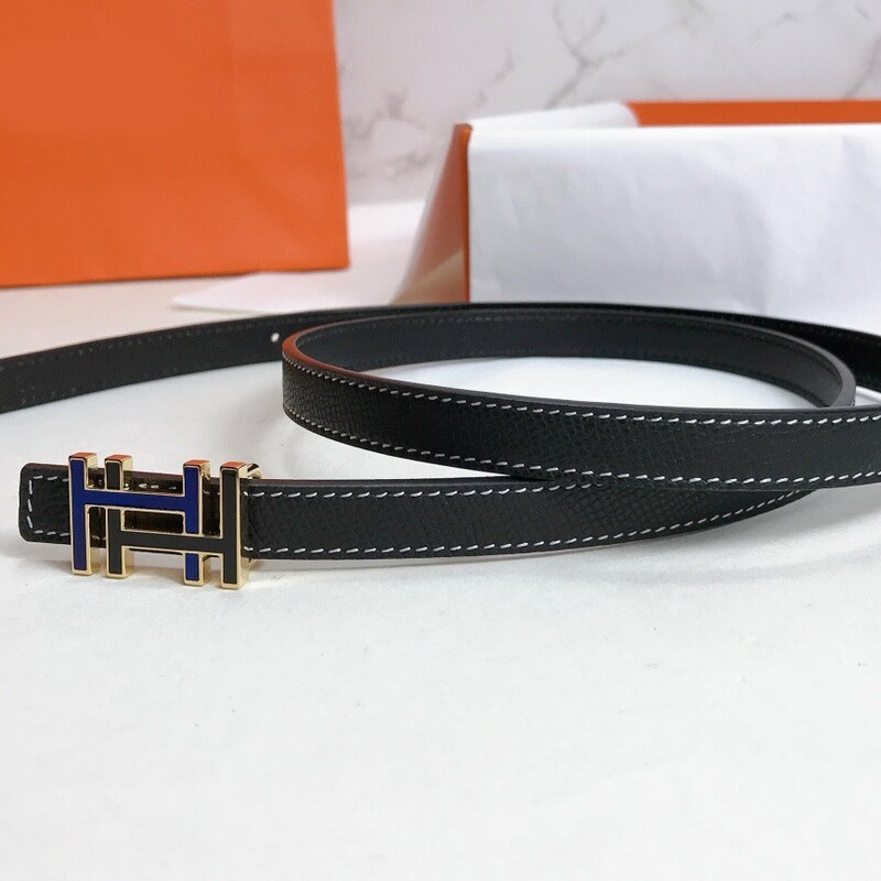 Hand print cowhide women's Belt 1.3 Fine version dual-Use leather H buckle positive leather belt accessories Simple skirt belt