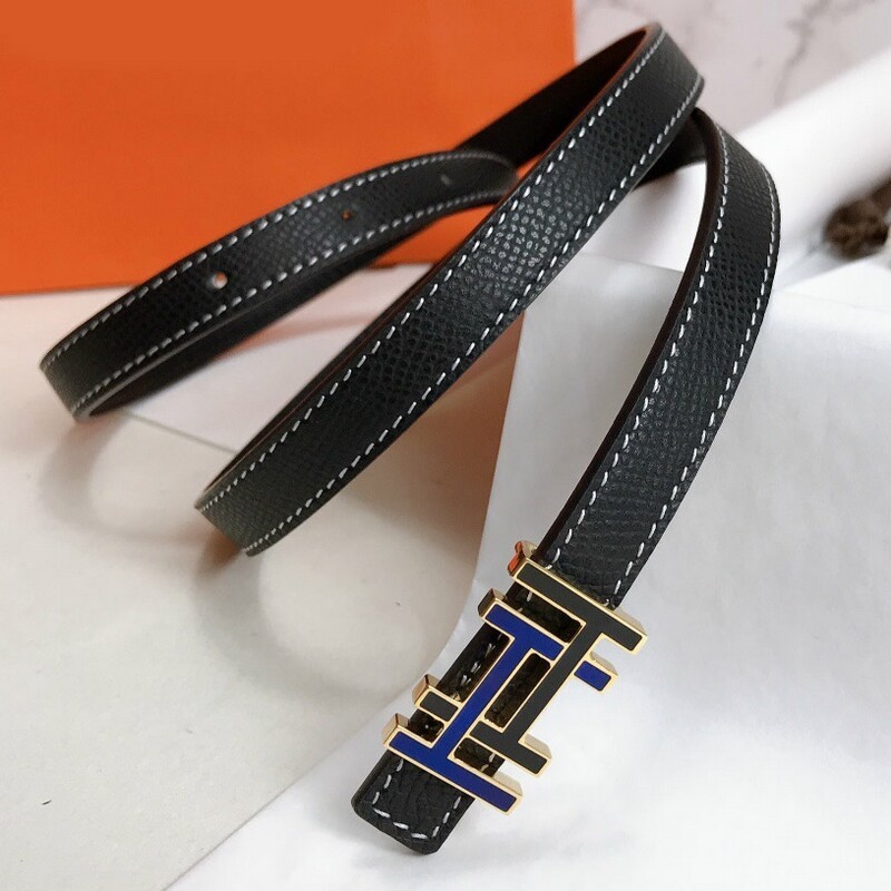 Hand print cowhide women's Belt 1.3 Fine version dual-Use leather H buckle positive leather belt accessories Simple skirt belt