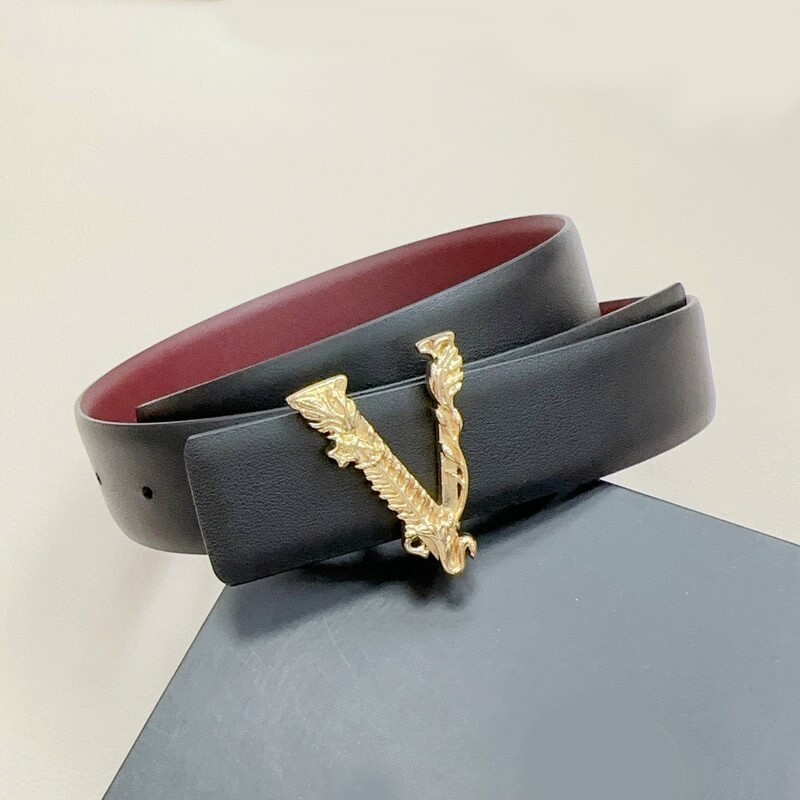 Simple women's leather double leather belt 3.0 carved brass board buckle waistband stylish color women's sash