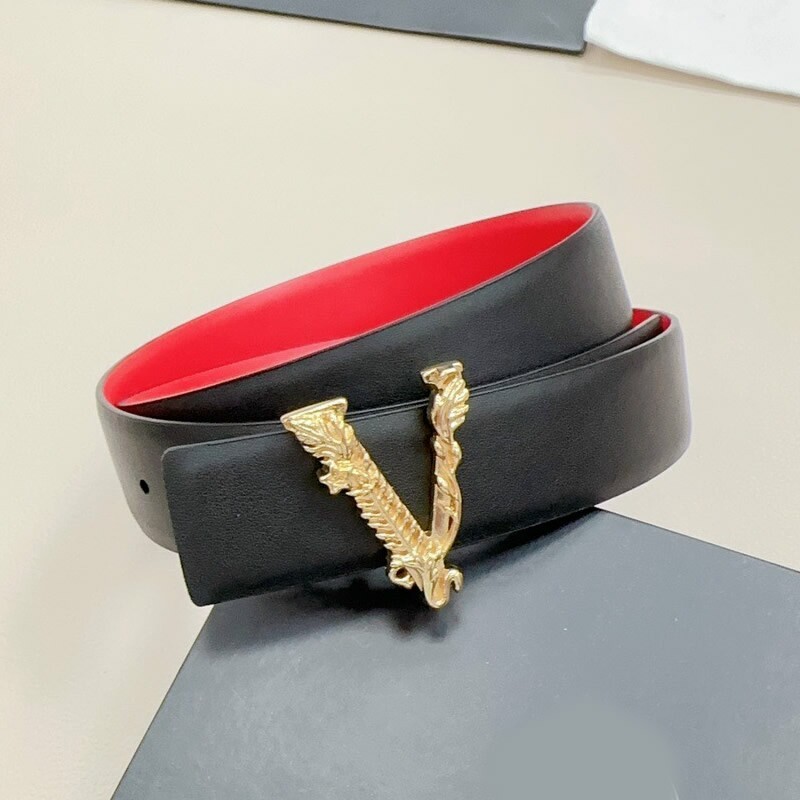 Simple women's leather double leather belt 3.0 carved brass board buckle waistband stylish color women's sash