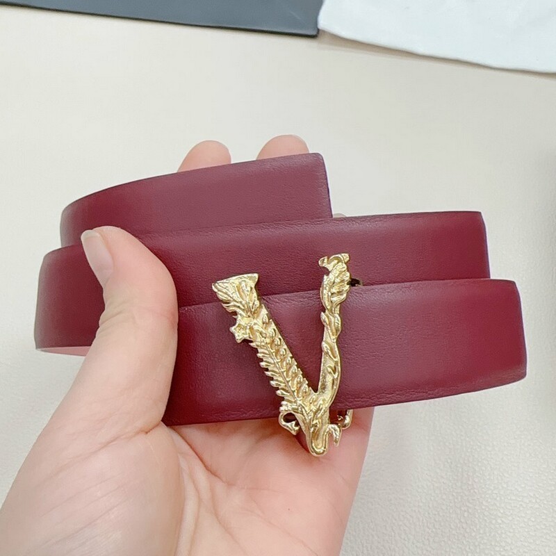 Simple women's leather double leather belt 3.0 carved brass board buckle waistband stylish color women's sash