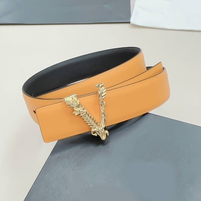 Simple women's leather double leather belt 3.0 carved brass board buckle waistband stylish color women's sash