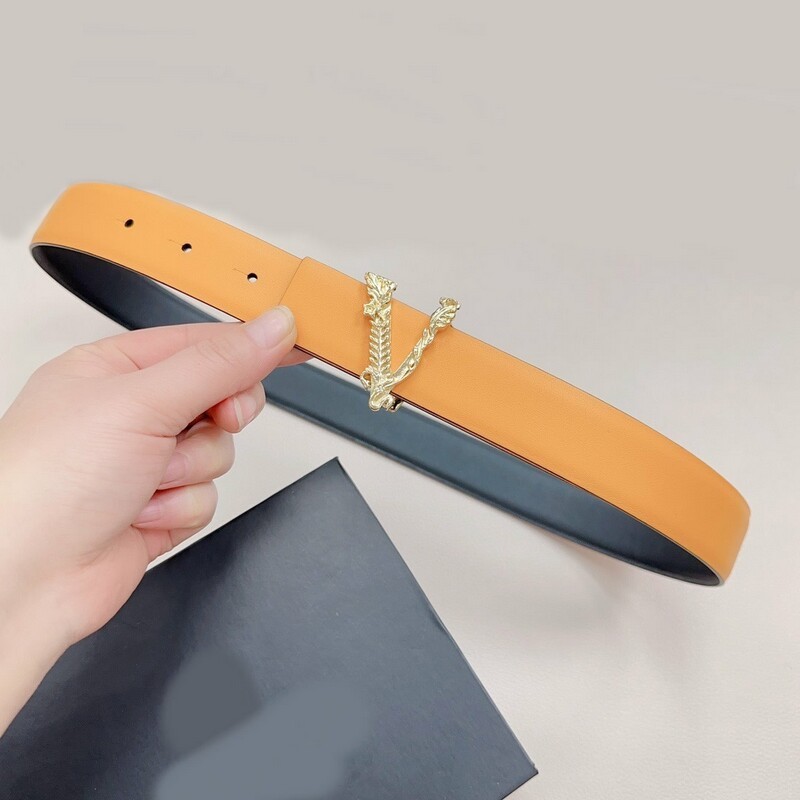 Simple women's leather double leather belt 3.0 carved brass board buckle waistband stylish color women's sash