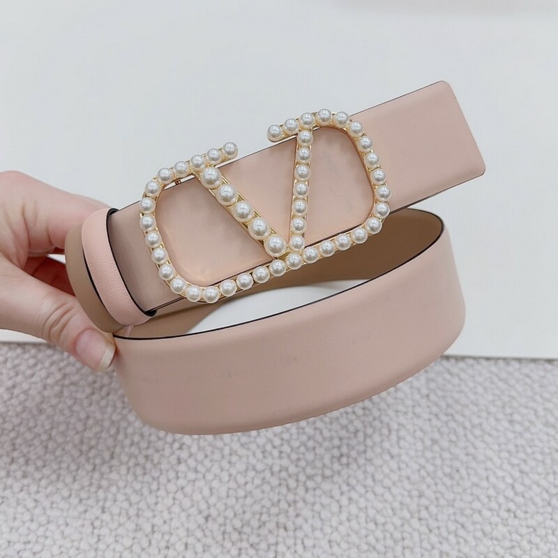 Waist fashion women's belt 4.0CM large V bead buckle leather belt calfskin color matching coat belt