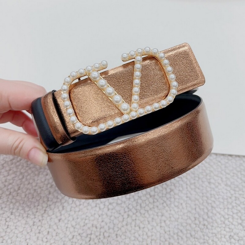 Waist fashion women's belt 4.0CM large V bead buckle leather belt calfskin color matching coat belt