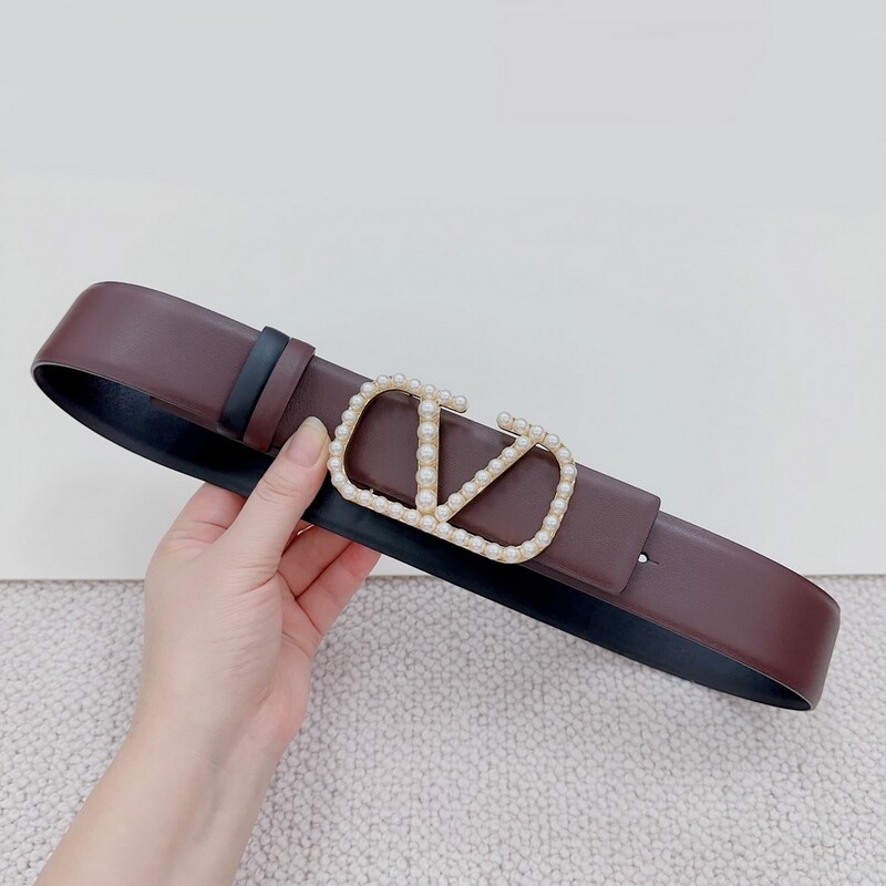 Waist fashion women's belt 4.0CM large V bead buckle leather belt calfskin color matching coat belt