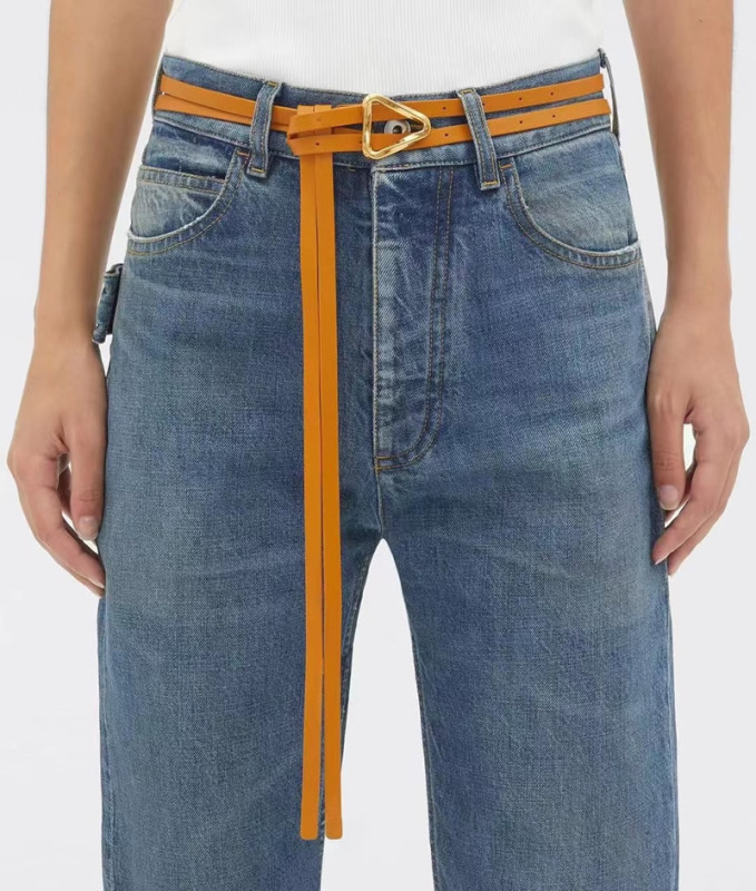 Minimalist calf leather waistband 2.5CM soft fetal calf leather women's belt Double hole accessory jeans belt