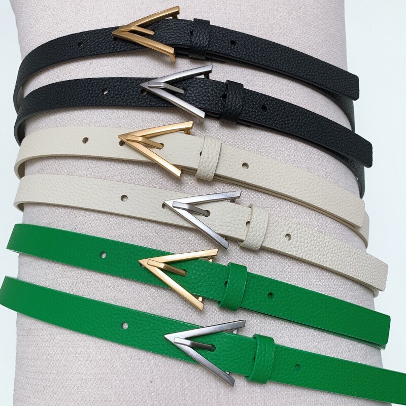 High quality positive leather green needle belt for women Minimalist waist belt for women with waist trim 2.0 slim waist belt