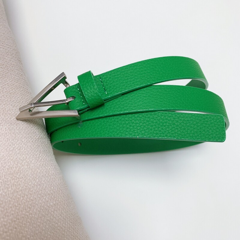 High quality positive leather green needle belt for women Minimalist waist belt for women with waist trim 2.0 slim waist belt