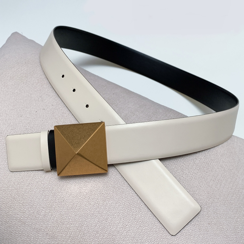 Simple positive leather 4.0 double-sided women's coat belt with square tower metal buckle belt Autumn-winter women's coat sash