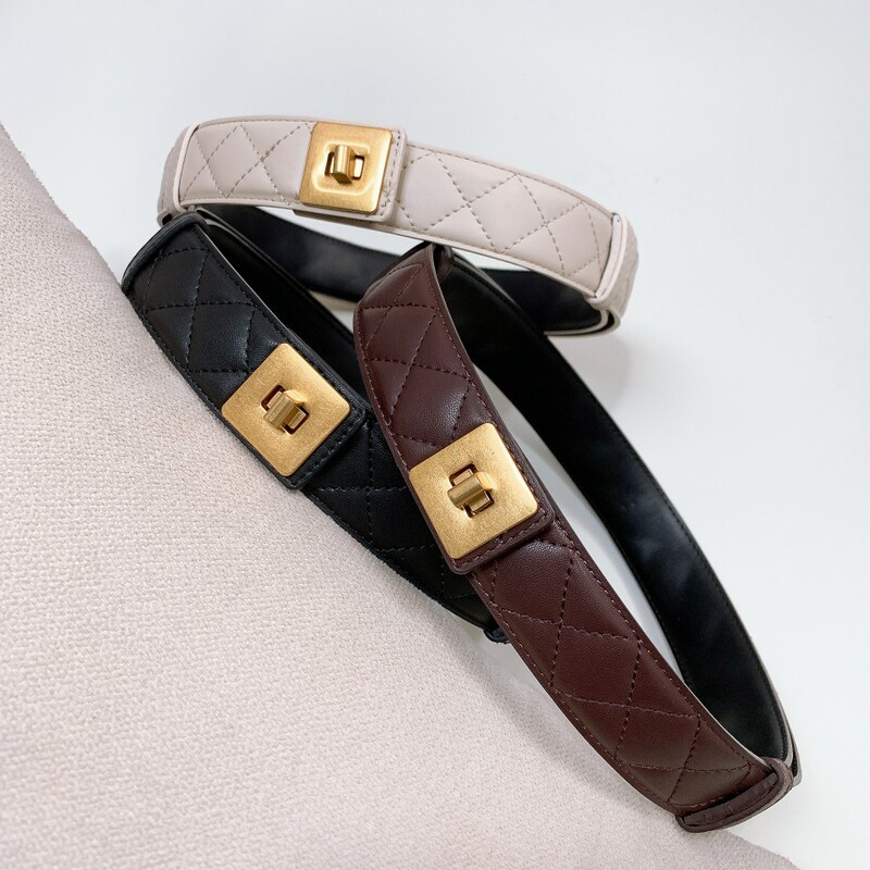 Plaid floral coat accessory Belt Adjustable retractable cowhide women's belt all match 3.3CM buckle dress belt