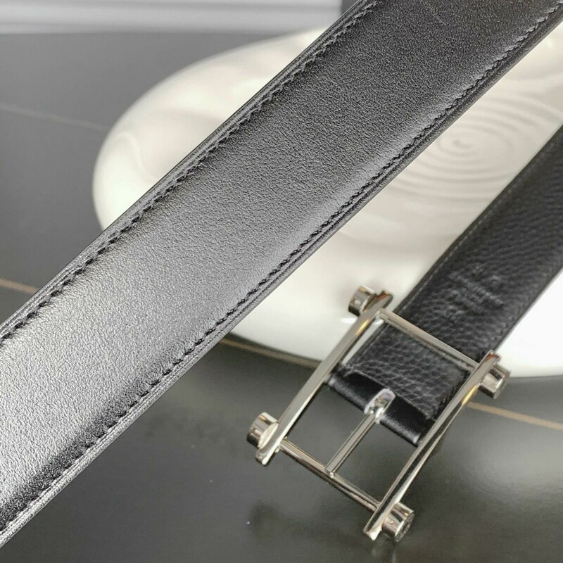 Classic 3.2CM needle belt lychee print full head cowhide unique needle buckle reversible men's waistband