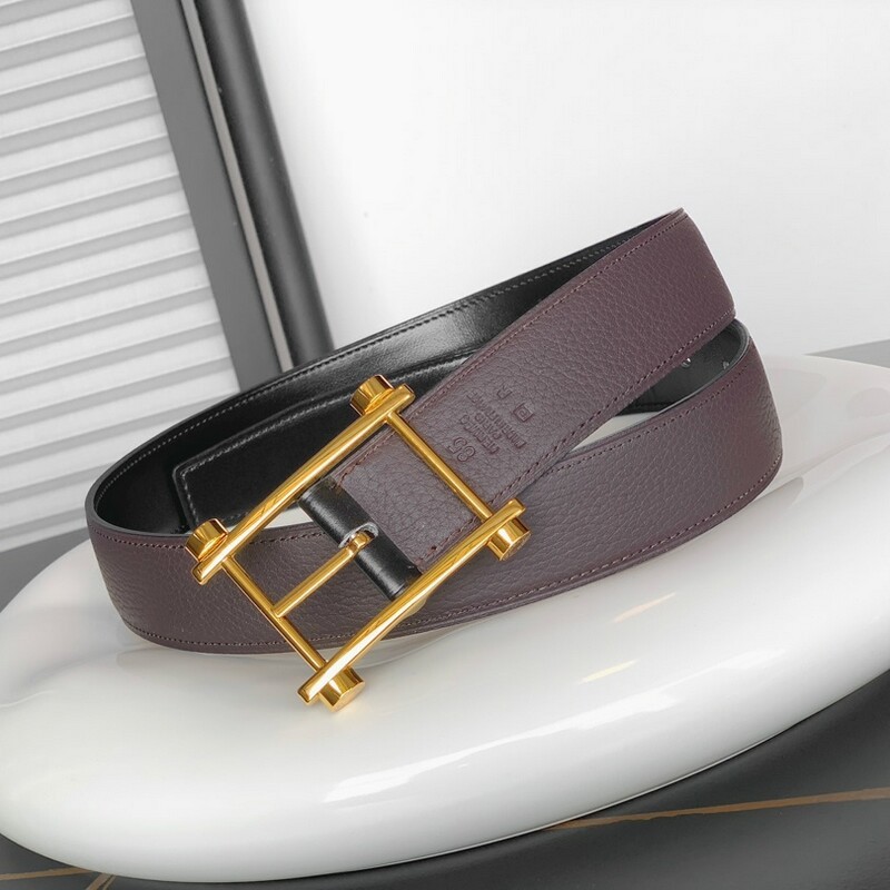 Classic 3.2CM needle belt lychee print full head cowhide unique needle buckle reversible men's waistband