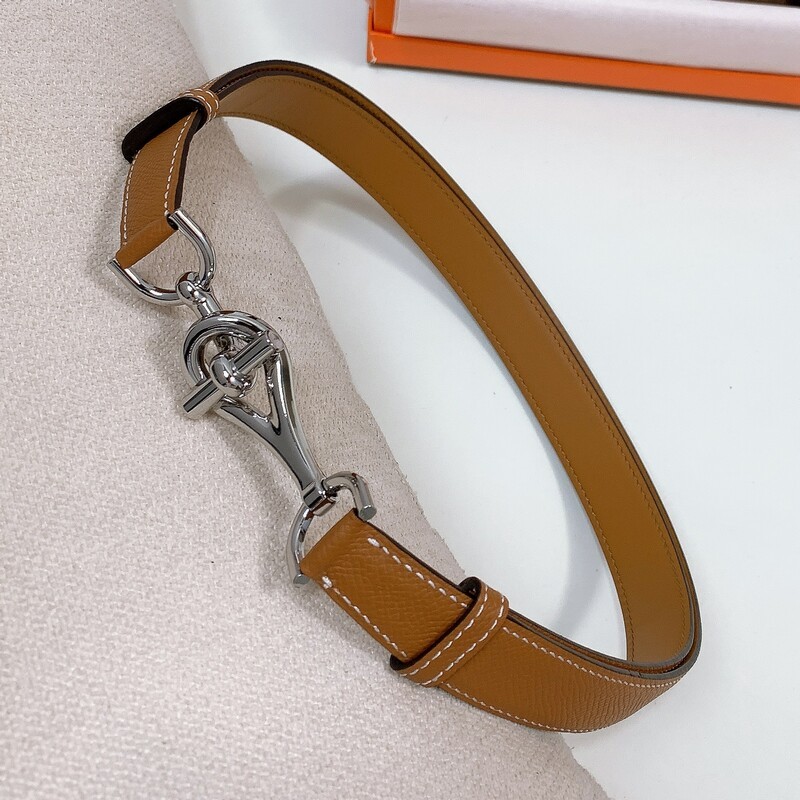 Adjustable women's belt versatile cowhide double layer lobster pair buckle belt 2.4cm with waist buckle buckle belt