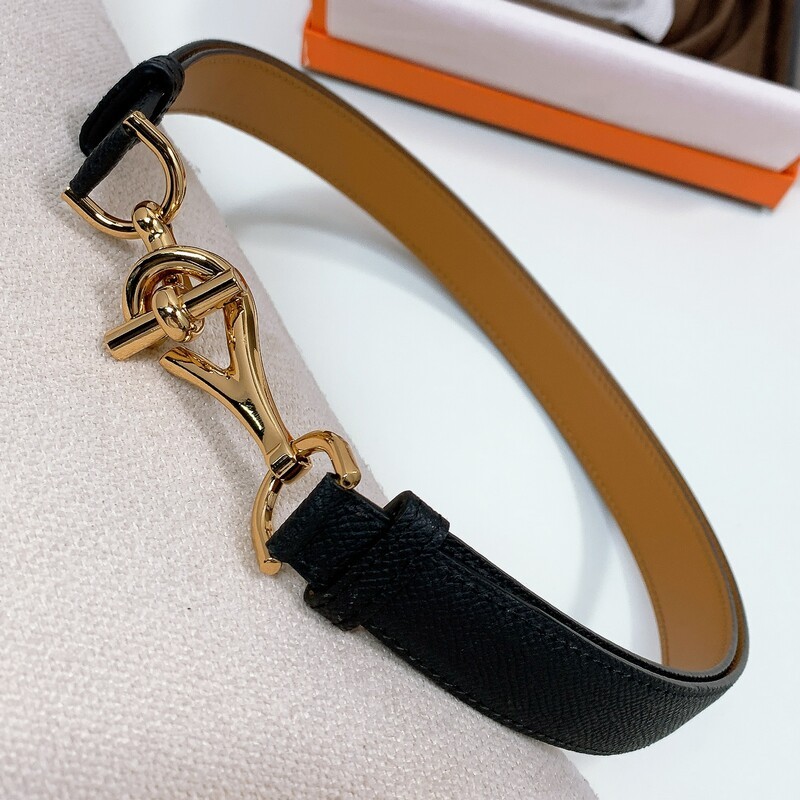 Adjustable women's belt versatile cowhide double layer lobster pair buckle belt 2.4cm with waist buckle buckle belt