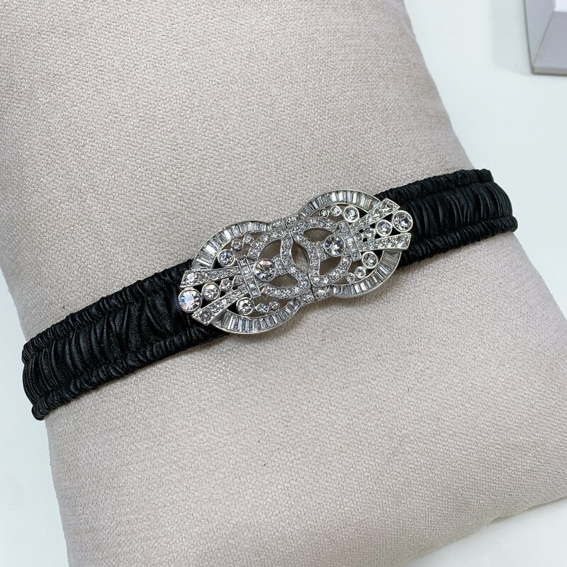 Comfortable Stretch Belt for women Stylish Crown Full Diamond Accessory Belt 3.0 Elastic leather Buckle Dress with telescopic belt