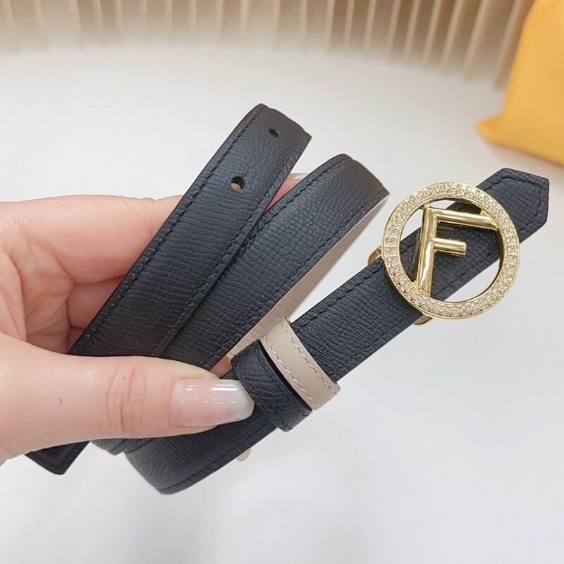 Cowhide double-sided women's belt F buckle Fashion normal leather with diamond smooth buckle belt matching color women's coat ribbon