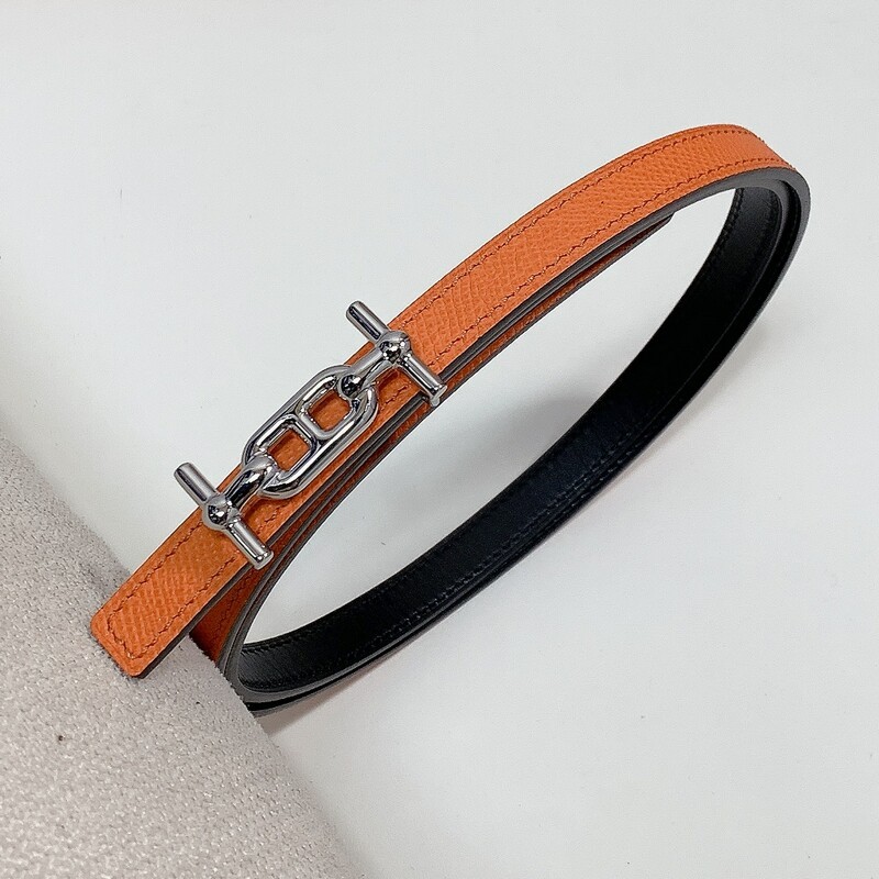 Women's slim waist simple belt 1.3 fish grain full head layer with two sides with steel hollow-out buckle accessory belt