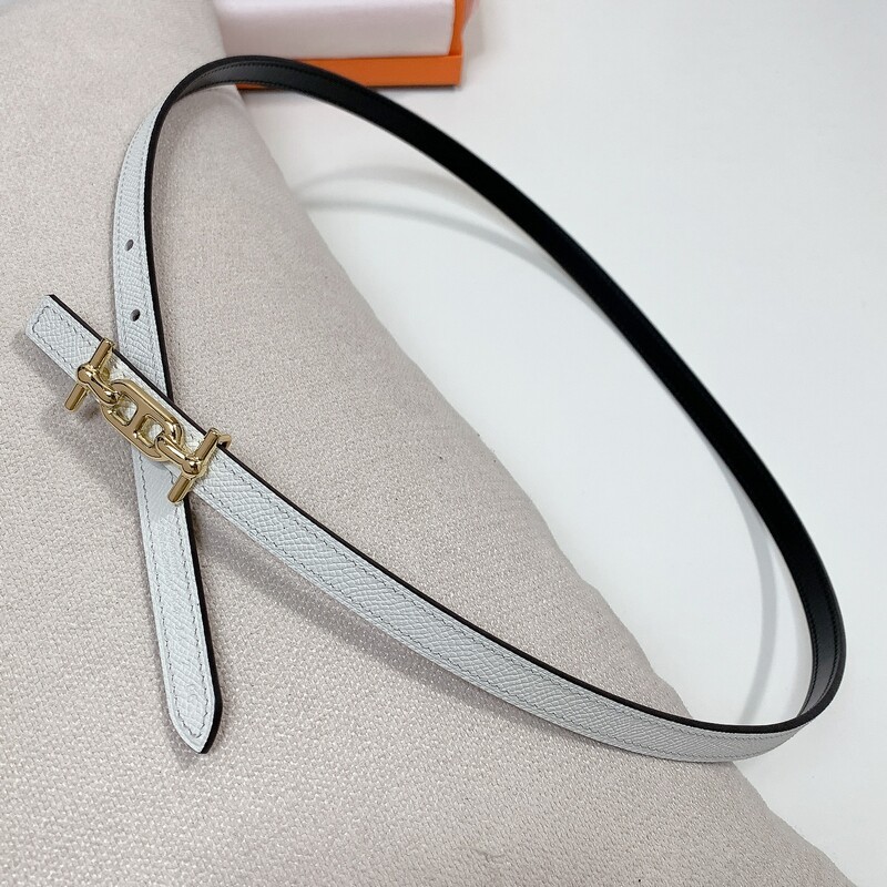 Women's slim waist simple belt 1.3 fish grain full head layer with two sides with steel hollow-out buckle accessory belt