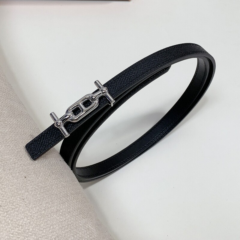 Women's slim waist simple belt 1.3 fish grain full head layer with two sides with steel hollow-out buckle accessory belt