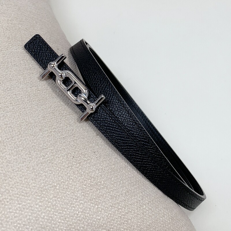 Women's slim waist simple belt 1.3 fish grain full head layer with two sides with steel hollow-out buckle accessory belt
