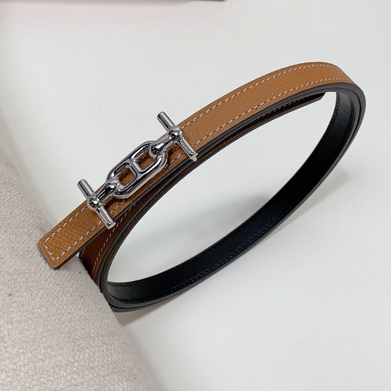 Women's slim waist simple belt 1.3 fish grain full head layer with two sides with steel hollow-out buckle accessory belt