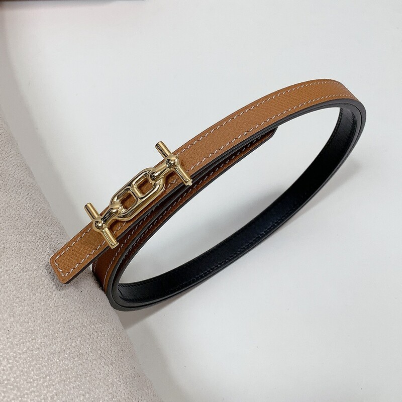 Women's slim waist simple belt 1.3 fish grain full head layer with two sides with steel hollow-out buckle accessory belt