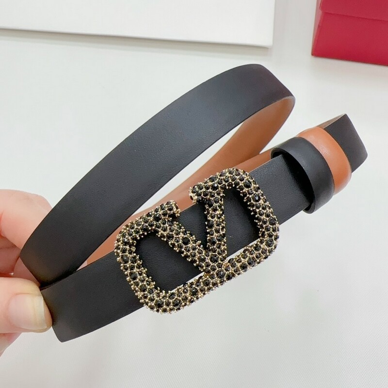 Fashion thin version 2.0 women color cowhide big V diamond buckle belt