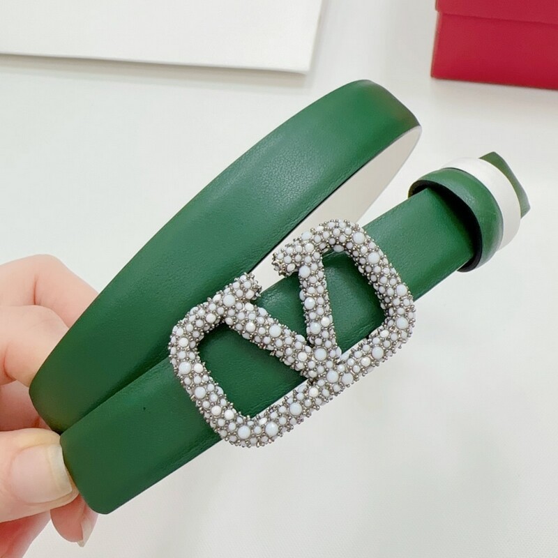 Fashion thin version 2.0 women color cowhide big V diamond buckle belt