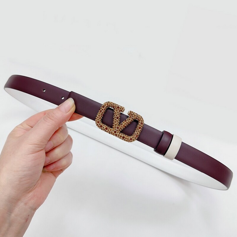 Fashion thin version 2.0 women color cowhide big V diamond buckle belt