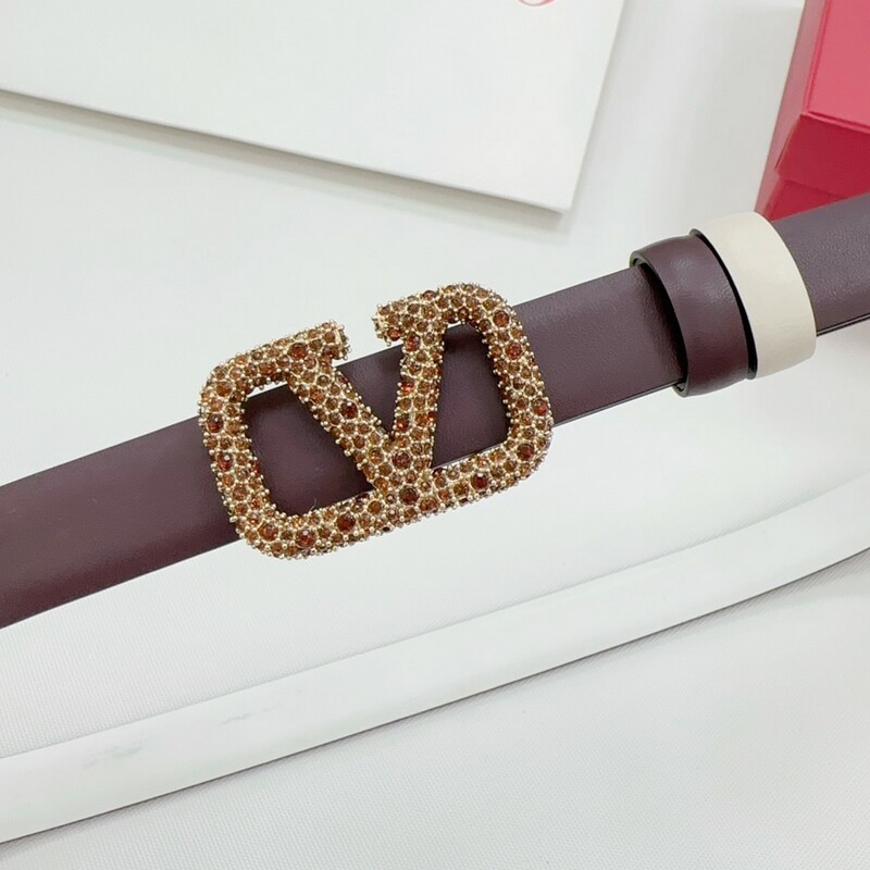 Fashion thin version 2.0 women color cowhide big V diamond buckle belt