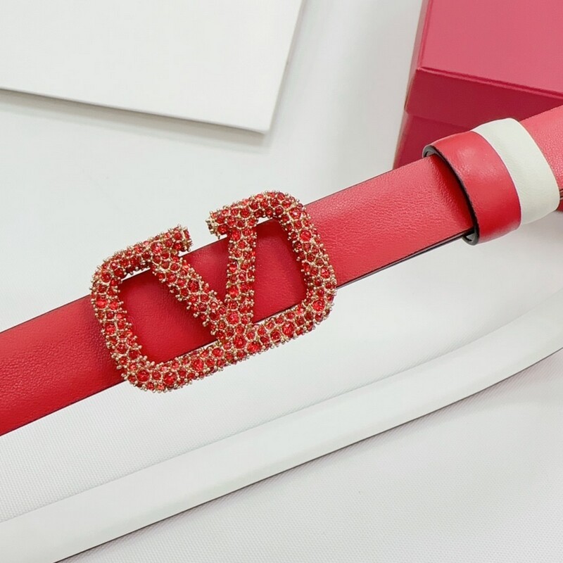 Fashion thin version 2.0 women color cowhide big V diamond buckle belt